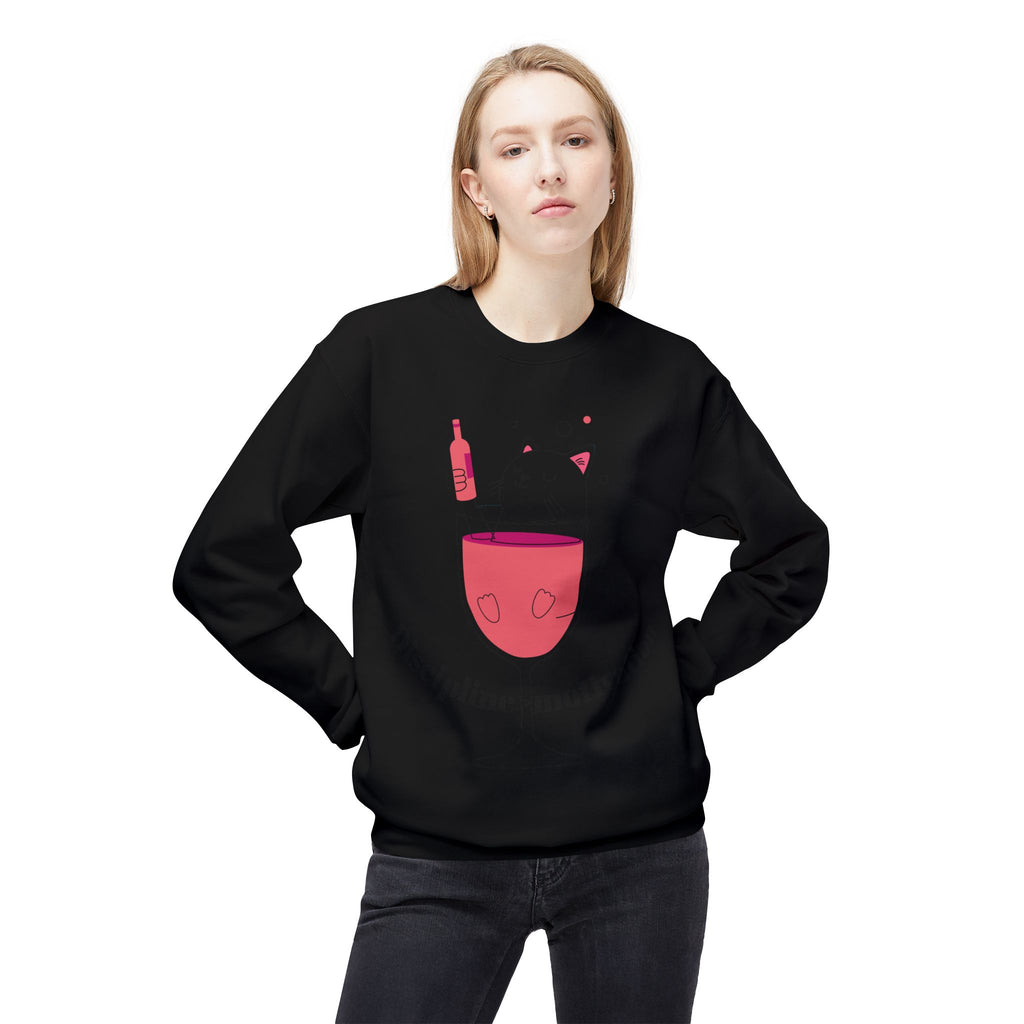 Cat in Wine Glass Crewneck Sweatshirt — "Discipline = Motivation" Cozy Graphic Pullover