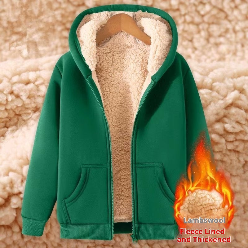 Women's Simple Solid Color Cold-proof Warm Berber Fleece Hooded Jacket